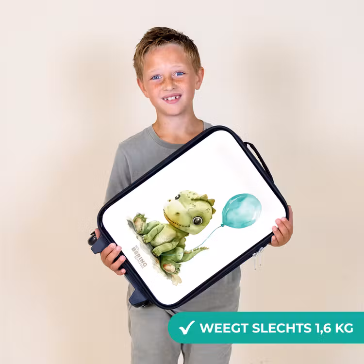 Dino met blauwe ballon Kinderkoffer - Zwart klein -sfeer4_NL