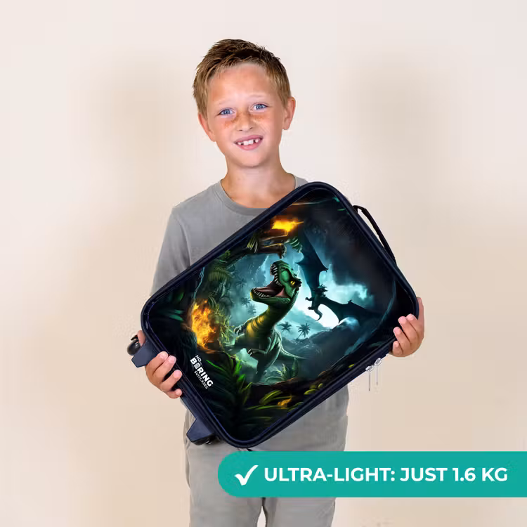 Dinosaurus en draak in vurige junglevallei Kinderkoffer - Zwart klein -sfeer4_UK