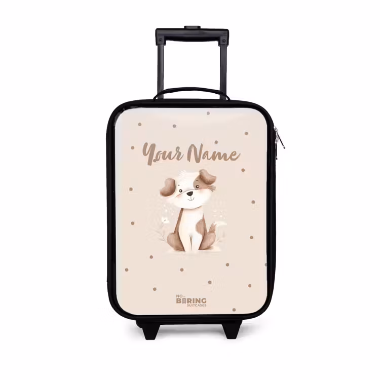 Honden pup omringd door bruine stippen Kinderkoffer - Zwart klein -3d