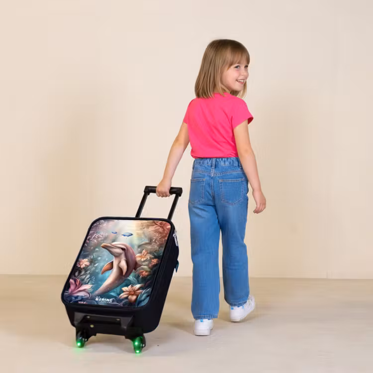 Dolfijn en vissen in onderwater bloemenwereld Kinderkoffer - Zwart klein -sfeer1