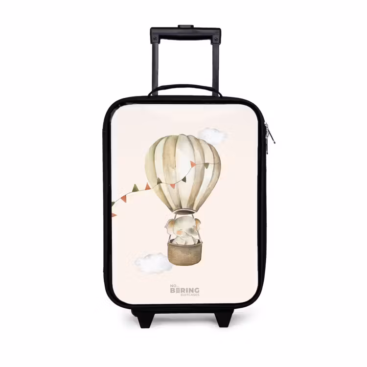 Olifant in een luchtballon Kinderkoffer - Zwart klein -3d