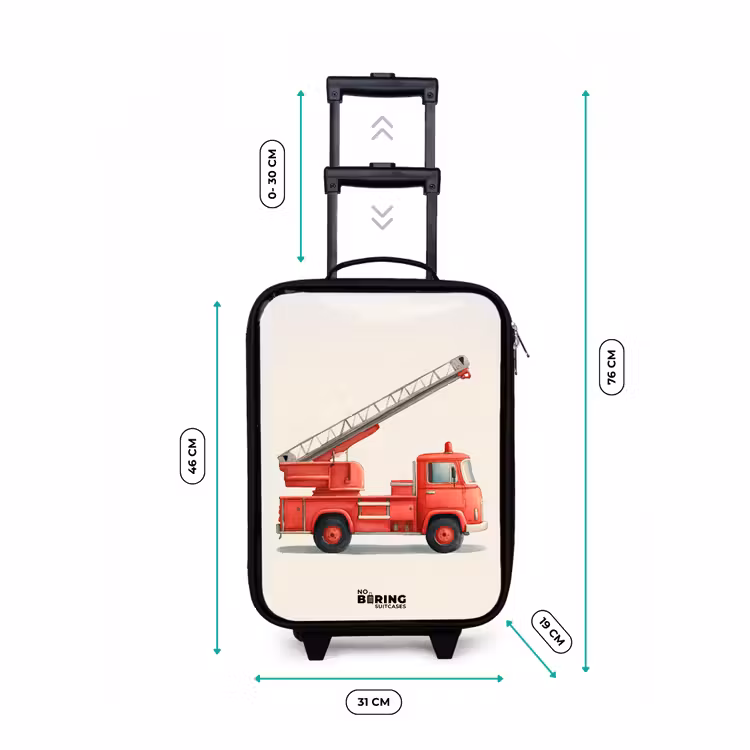 Brandweerwagen - Getekend - Rood Kinderkoffer - Zwart klein -productfoto_formaten