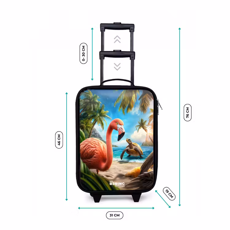 Flamingo en schildpad op tropisch strand Kinderkoffer - Zwart klein -productfoto_formaten