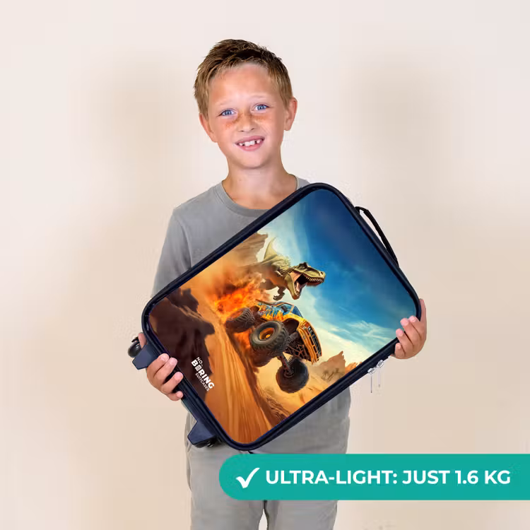 Vluchtende truck voor T-Rex in vurige woestijn Kinderkoffer - Zwart klein -sfeer4_UK