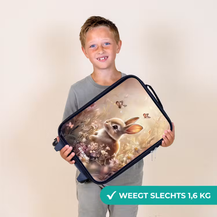 Bloemen - Bruin - Konijntje - Vlinder Kinderkoffer - Zwart klein -sfeer4_NL