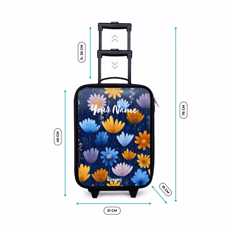 Bloemen op een donkerblauwe achtergrond Kinderkoffer - Zwart klein -productfoto_formaten