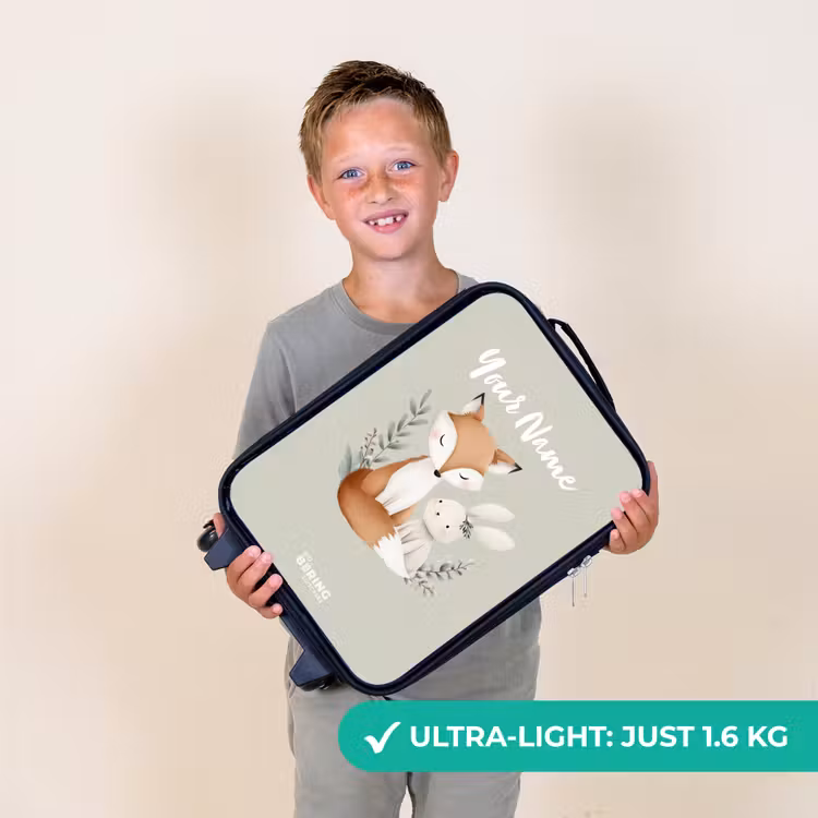 Vos en konijn omringd door groene blaadjes Kinderkoffer - Zwart klein -sfeer4_UK