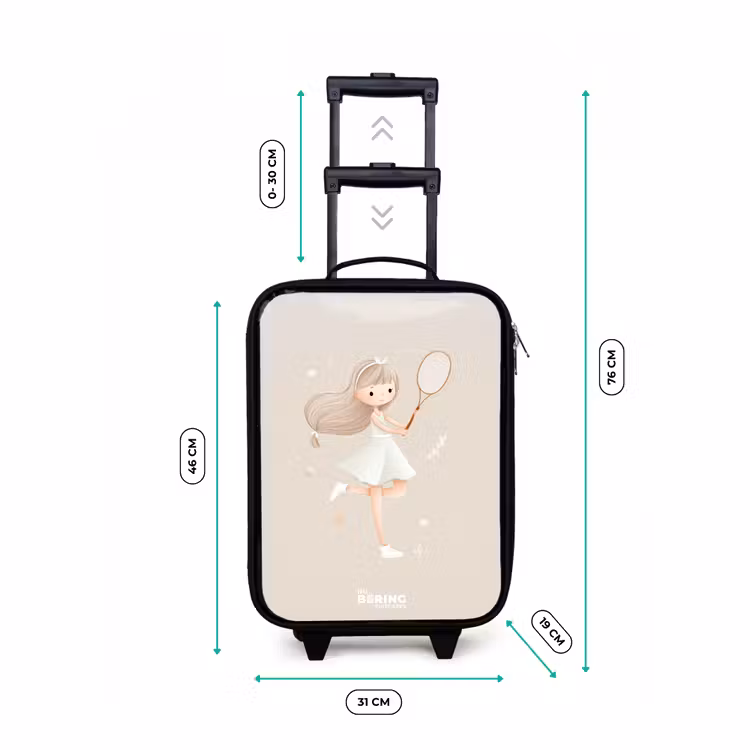 Meisje speelt tennis in beige kleuren Kinderkoffer - Zwart klein -productfoto_formaten