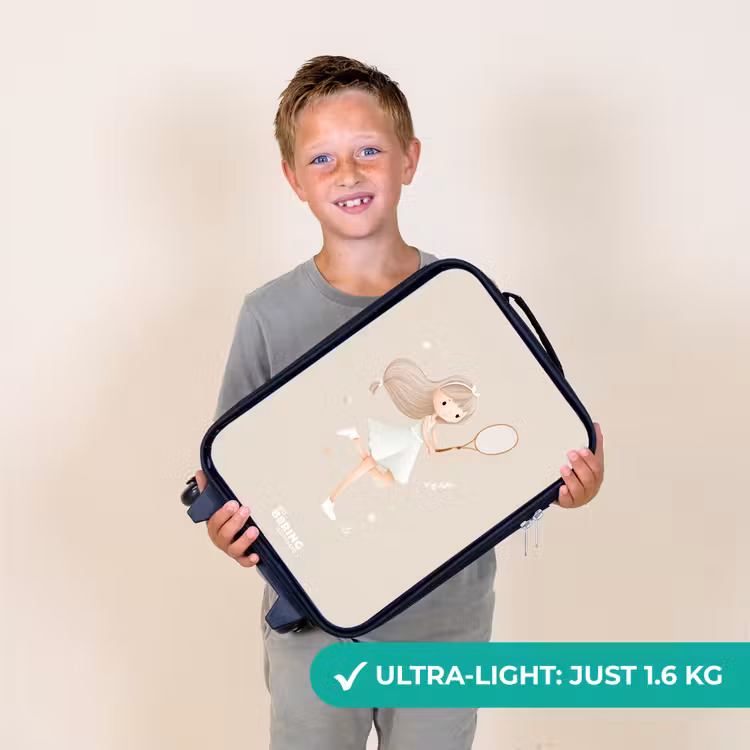 Meisje speelt tennis in beige kleuren Kinderkoffer - Zwart klein -sfeer4_UK