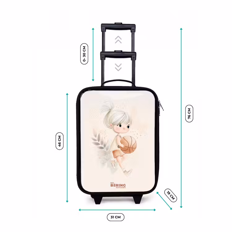 Meisje met een basketbal in neutrale kleuren. Kinderkoffer - Zwart klein -productfoto_formaten