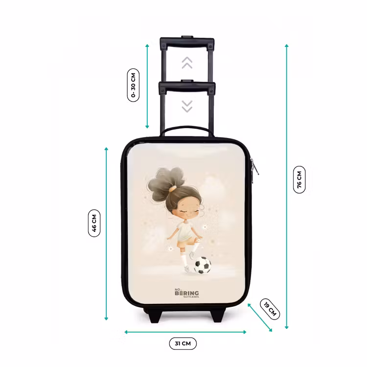 Meisje met een voetbal in beige kleuren Kinderkoffer - Zwart klein -productfoto_formaten