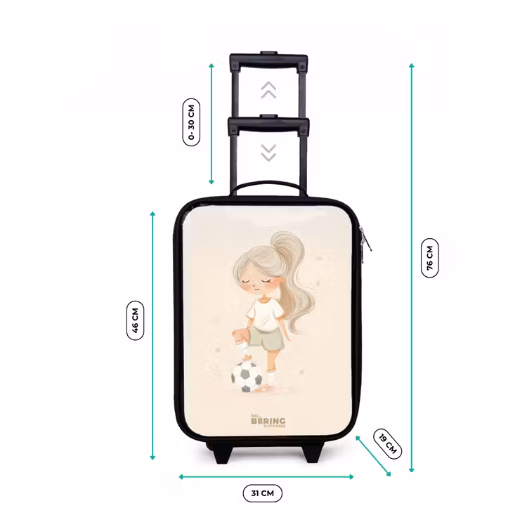 Meisje met een voetbal in beige kleuren Kinderkoffer - Zwart klein -productfoto_formaten