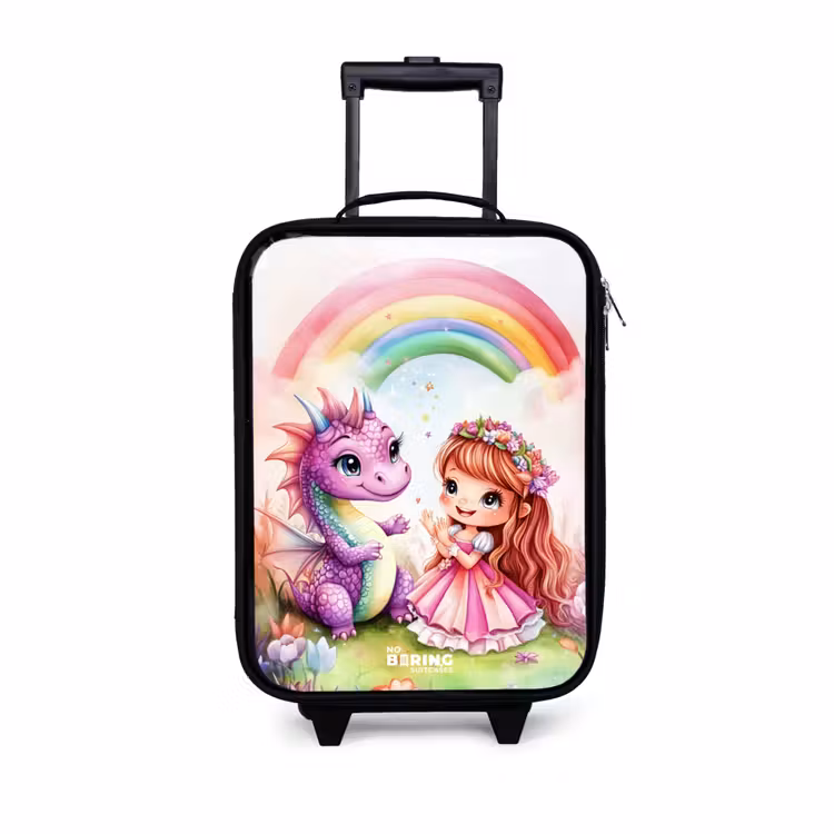 Meisje met paarse draak onder regenboog Kinderkoffer - Zwart klein -3d