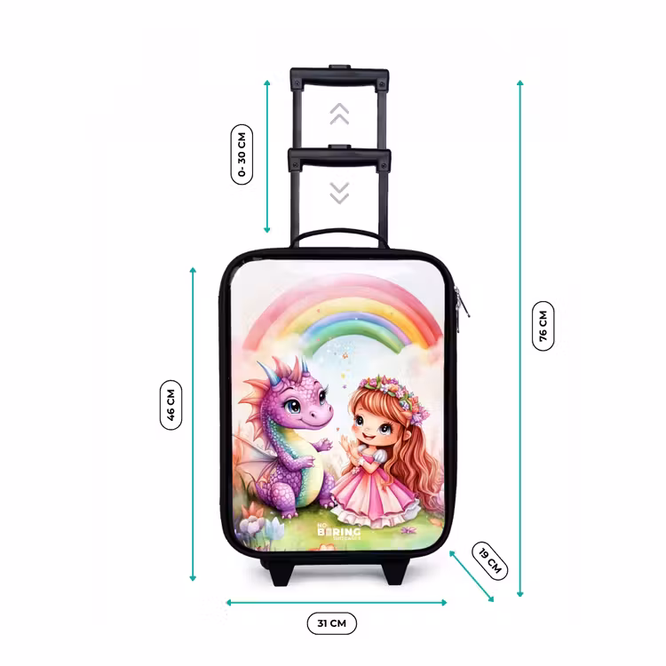 Meisje met paarse draak onder regenboog Kinderkoffer - Zwart klein -productfoto_formaten