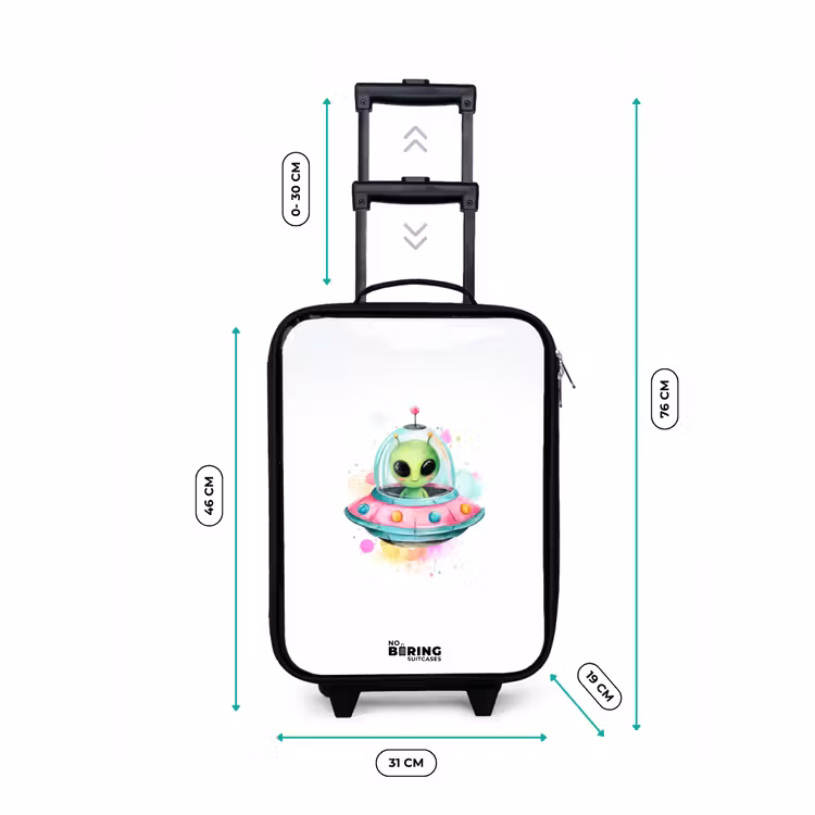 Groene alien in kleurrijke UFO Kinderkoffer - Zwart klein -productfoto_formaten