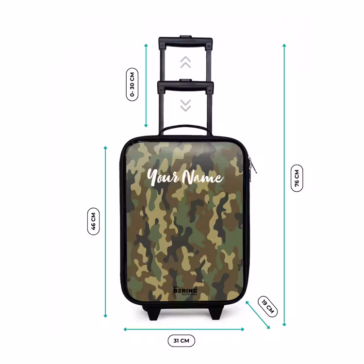 Groene camouflage met zandkleur Kinderkoffer - Zwart klein -productfoto_formaten