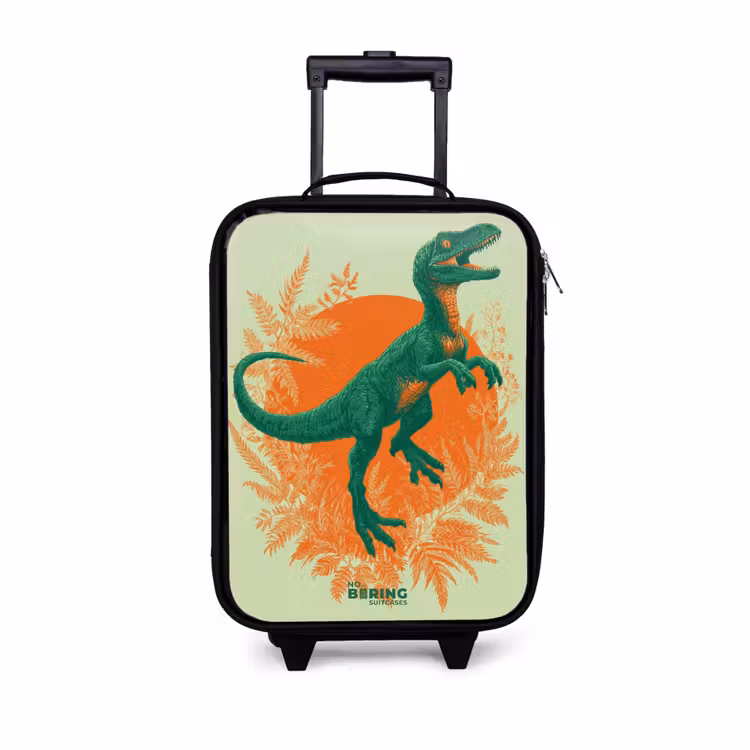 Groene dino tussen varens Kinderkoffer - Zwart klein -3d