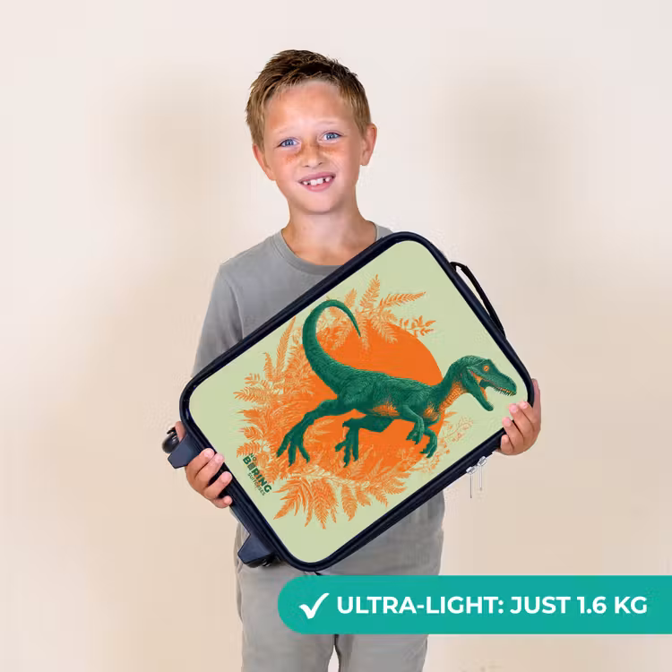 Groene dino tussen varens Kinderkoffer - Zwart klein -sfeer4_UK