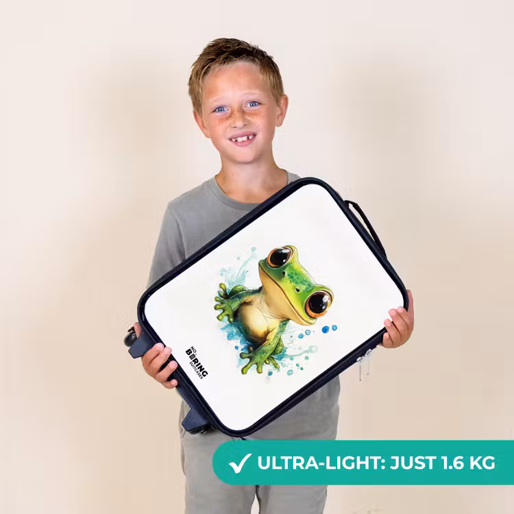 Groene kikker met grote ogen op witte achtergrond Kinderkoffer - Zwart klein -sfeer4_UK