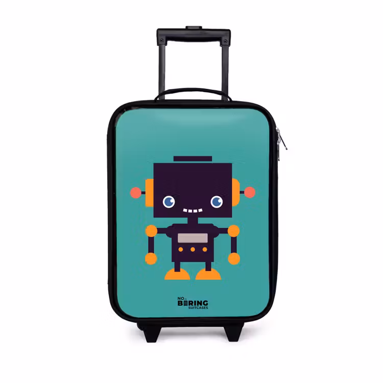 Groene robot Kinderkoffer - Zwart klein -3d
