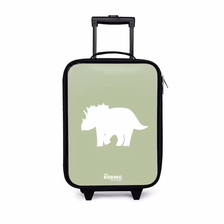 Groen met Triceratops dino Kinderkoffer - Zwart klein -3d