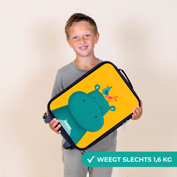 Nijlpaard - Vogels - Geel Kinderkoffer - Zwart klein -sfeer4_NL