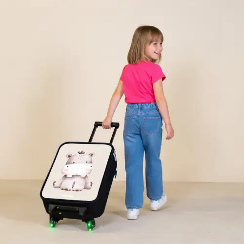Nijlpaard op beige achtergrond illustratie Kinderkoffer - Zwart klein -sfeer1