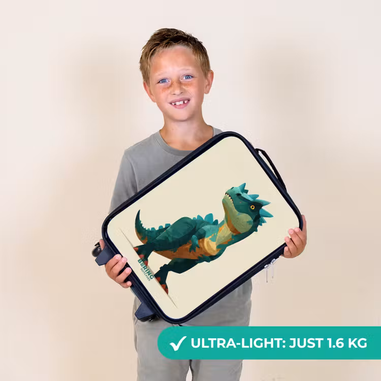 Gehoornde dino met scherpe blik Kinderkoffer - Zwart klein -sfeer4_UK