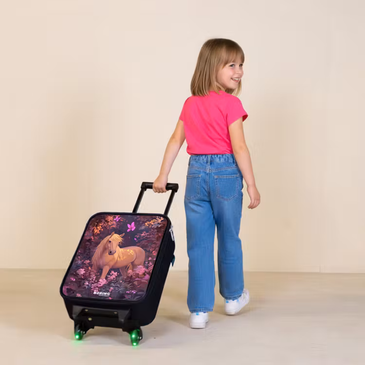 Paard - Bloemen - Paars - Vlinder Kinderkoffer - Zwart klein -sfeer1