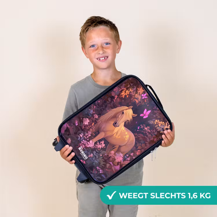 Paard - Bloemen - Paars - Vlinder Kinderkoffer - Zwart klein -sfeer4_NL