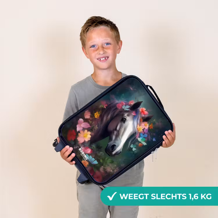 Paard in kleurrijke bloemen Kinderkoffer - Zwart klein -sfeer4_NL