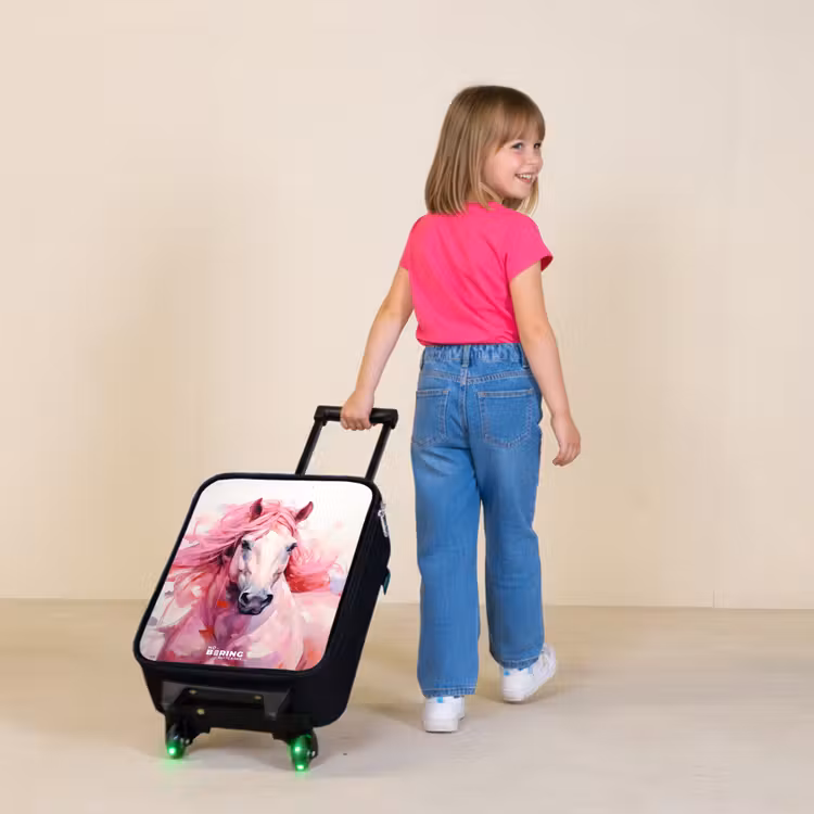 Paard in roze pastel tinten Kinderkoffer - Zwart klein -sfeer1