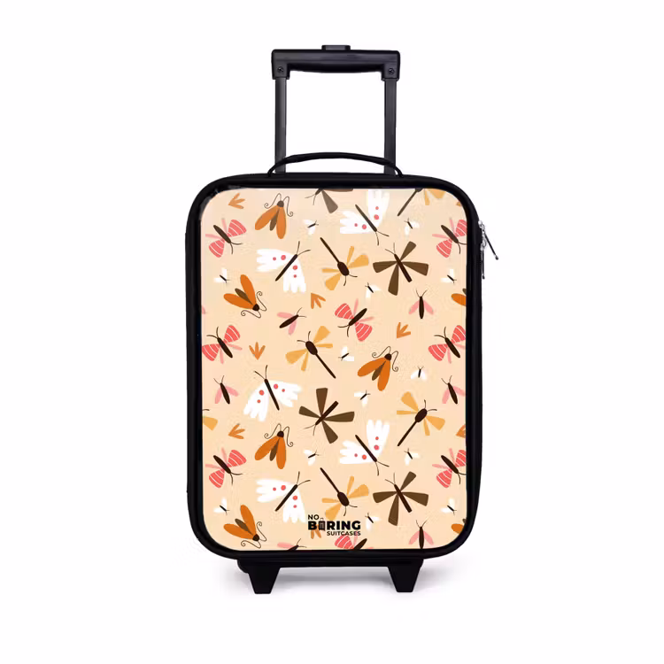 Insectenpatroon in bruin, roze en oranje op beige achtergrond Kinderkoffer - Zwart klein -3d