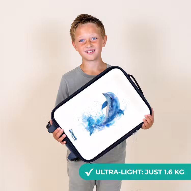 Springende blauwe dolfijn Kinderkoffer - Zwart klein -sfeer4_UK