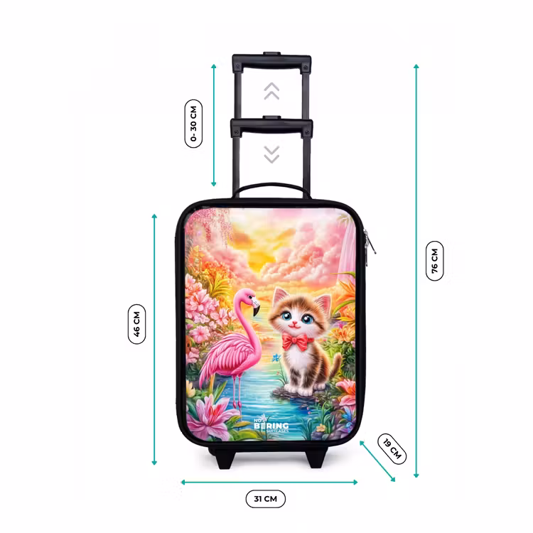 Kitten met flamingo in tropisch bloemenparadijs Kinderkoffer - Zwart klein -productfoto_formaten