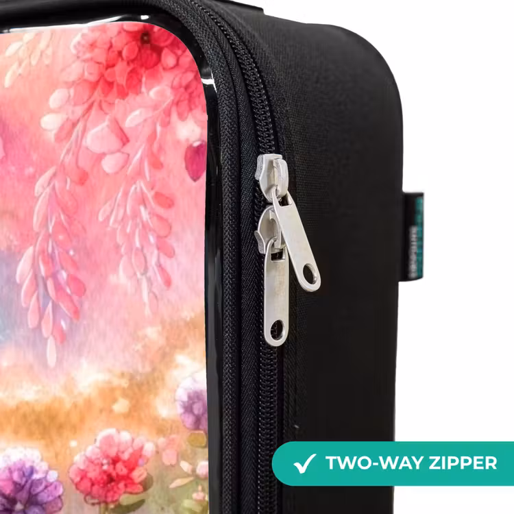 Kitten met regenboog en bloemen Kinderkoffer - Zwart klein -rits_UK