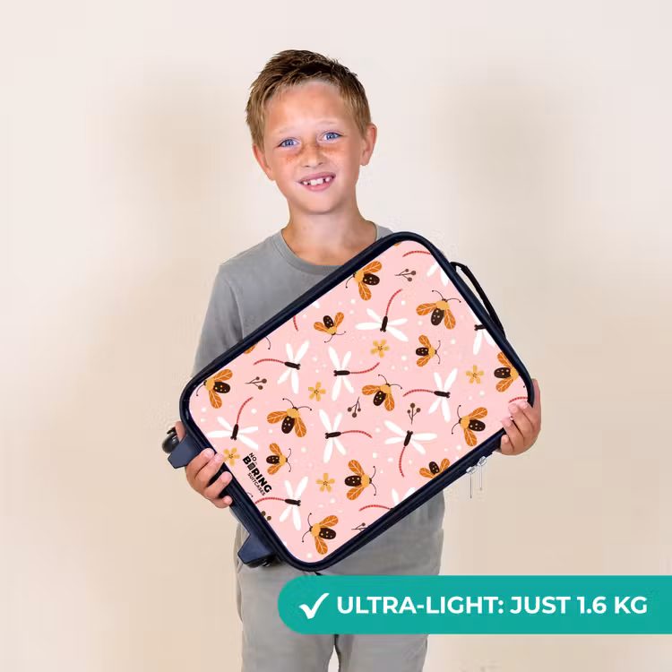Lieveheersbeestjes en libellen op roze achtergrond Kinderkoffer - Zwart klein -sfeer4_UK