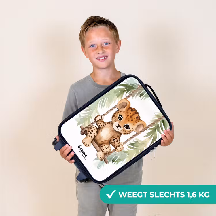 Luipaard welp op een schommel waterverf illustratie Kinderkoffer - Zwart klein -sfeer4_NL