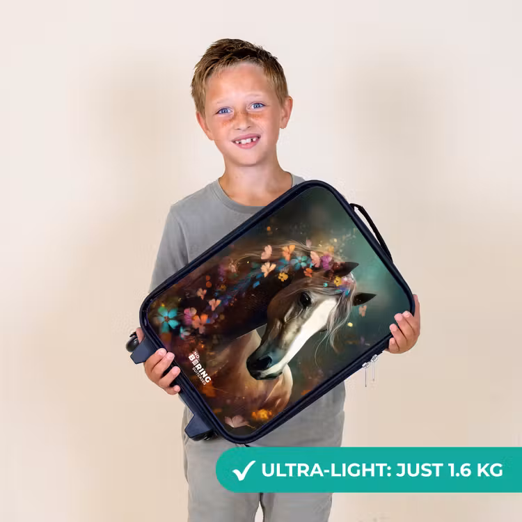 Lichtbruin paard tussen de bloemen Kinderkoffer - Zwart klein -sfeer4_UK