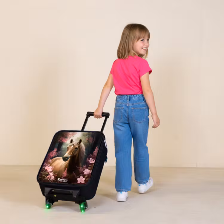 Lichtbruin paard tussen de roze bloemen Kinderkoffer - Zwart klein -sfeer1