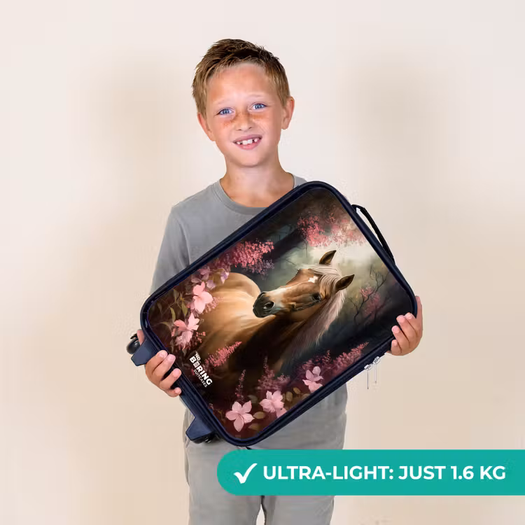 Lichtbruin paard tussen de roze bloemen Kinderkoffer - Zwart klein -sfeer4_UK