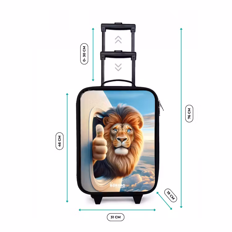 Leeuw uit een vliegtuigraam met zijn duim omhoog Kinderkoffer - Zwart klein -productfoto_formaten