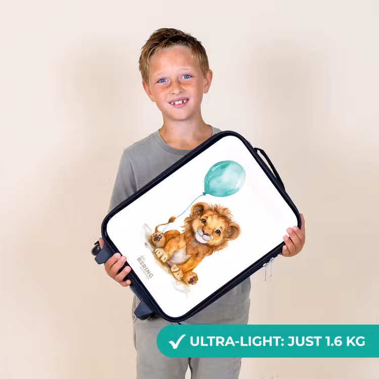 Leeuw met blauwe ballon Kinderkoffer - Zwart klein -sfeer4_UK