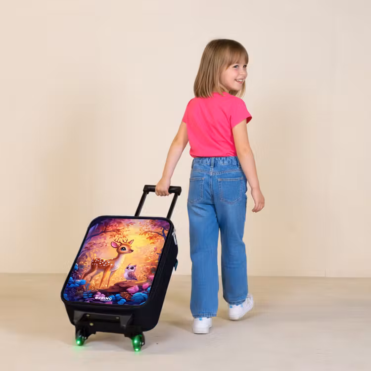 Hertje en uil in een roze sprookjesbos Kinderkoffer - Zwart klein -sfeer1