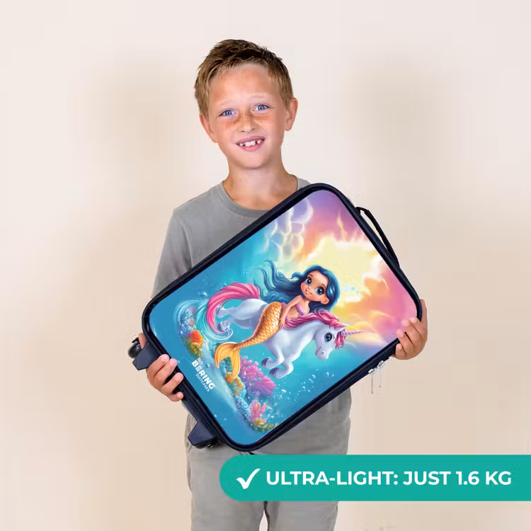 Zeemeermin met gouden staart met een witte eenhoorn Kinderkoffer - Zwart klein -sfeer4_UK