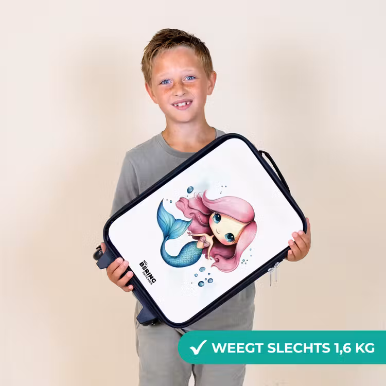 Zeemeermin met roze haar en blauwe staart tussen luchtbellen Kinderkoffer - Zwart klein -sfeer4_NL