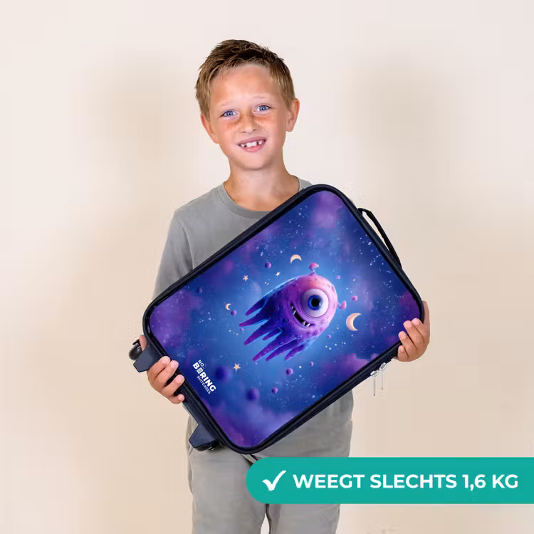 Vrolijk paarsoog in de ruimte Kinderkoffer - Zwart klein -sfeer4_NL