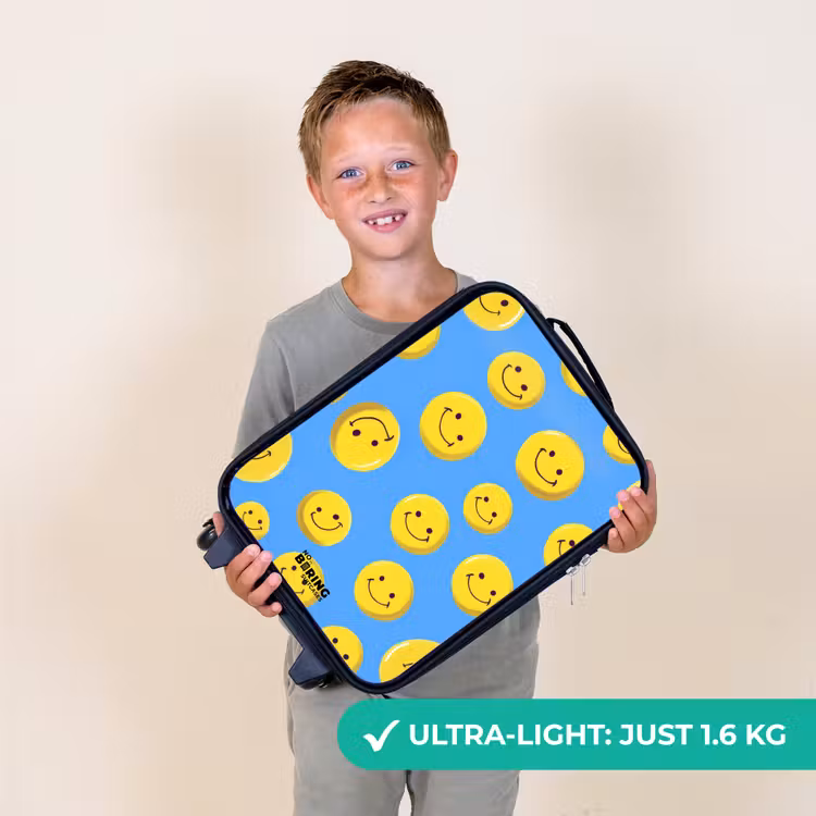 Vrolijke smileyregen Kinderkoffer - Zwart klein -sfeer4_UK