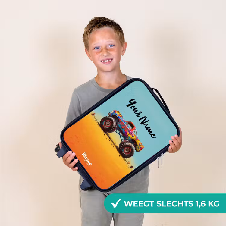 Monstertruck met Graffiti Print in het Zand Kinderkoffer - Zwart klein -sfeer4_NL