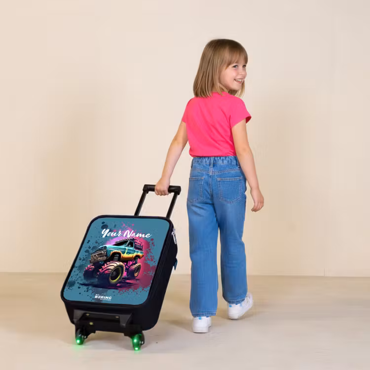 Monster Wheels Kinderkoffer - Zwart klein -sfeer1